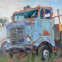 blue truck plein air painting