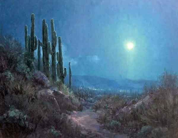 southwest desert moonlight painting