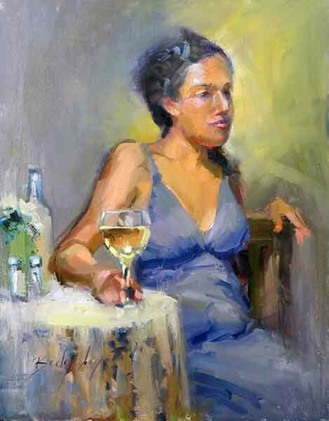 woman drinking wine painting