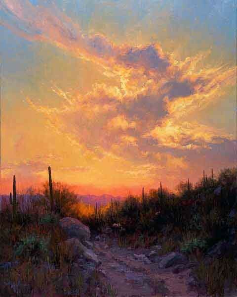 sunset clouds oil landscape painting